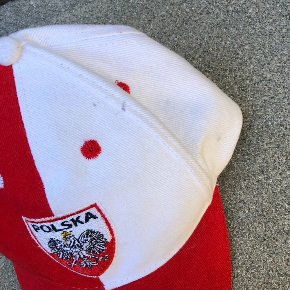 Vintage 90s POLSKA Poland Flag Hat Men's Red White Adjustable Baseball Cap - Picture 6 of 7